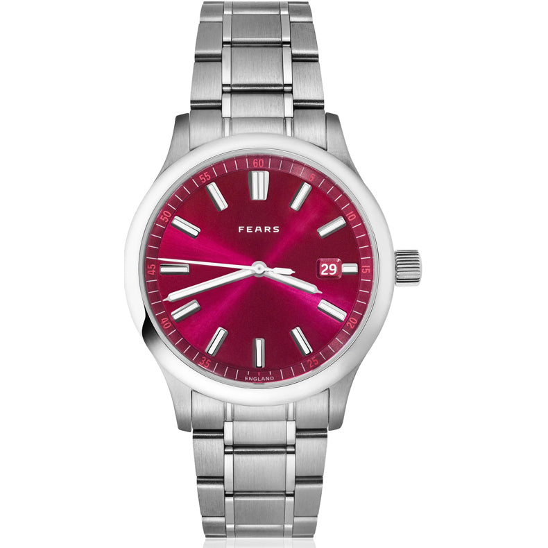 Fears BS139.510.042.123 Redcliff 39.5 Date Cherry Red on Stainless Steel Bracelet