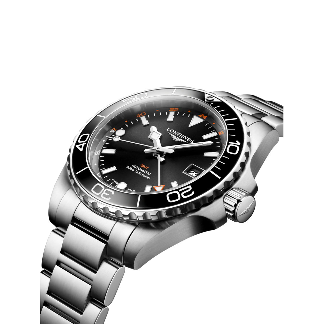 Longines Hydroconquest L3.790.4.56.6 GMT Sunray Black Dial on Bracelet