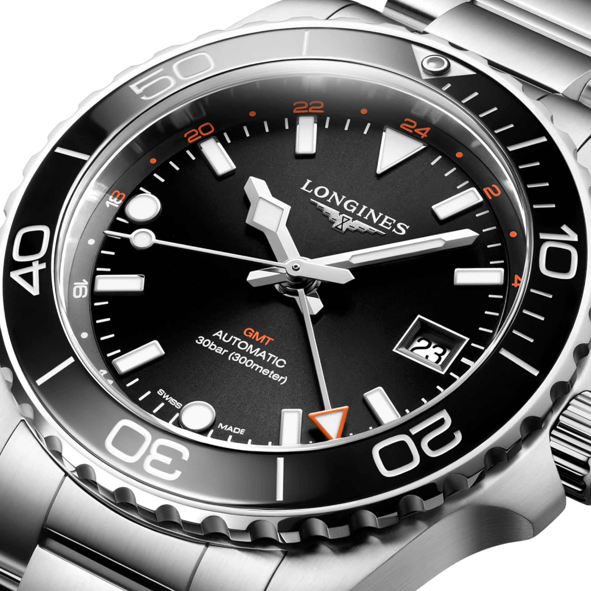 Longines Hydroconquest L3.790.4.56.6 GMT Sunray Black Dial on Bracelet