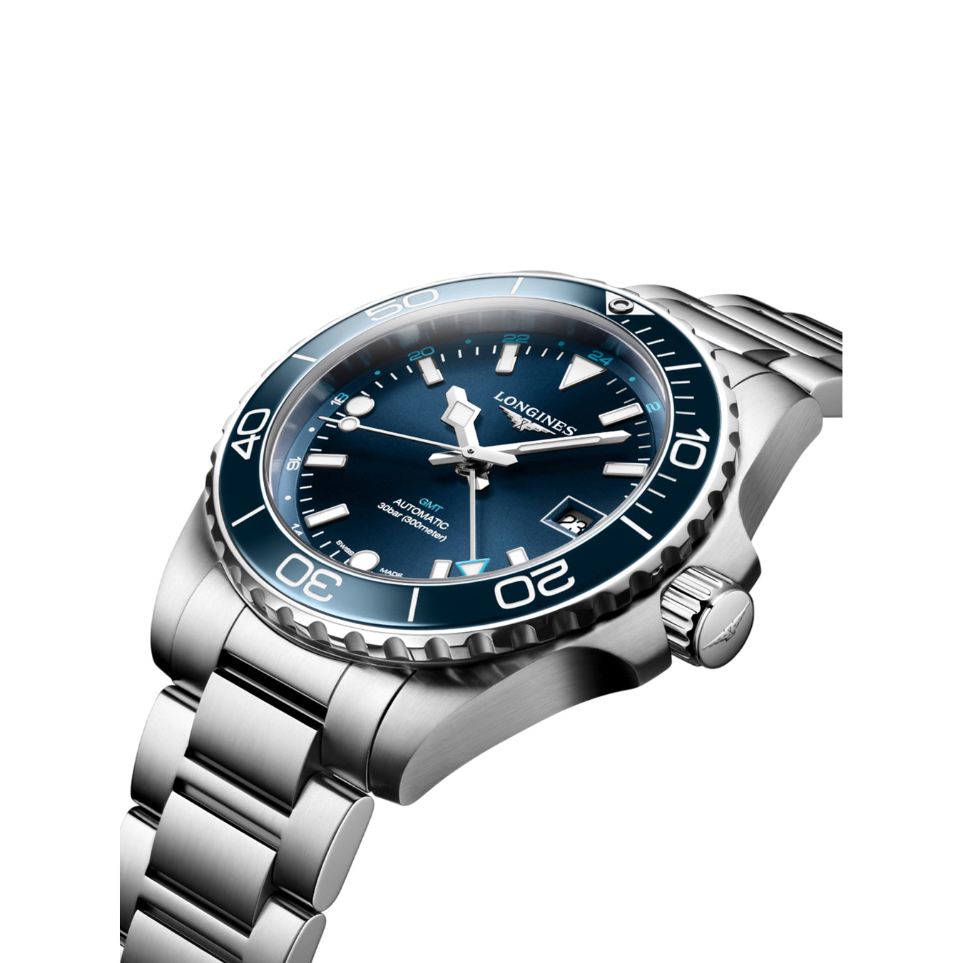 Longines Hydroconquest L3.790.4.96.6 GMT Sunray Blue Dial on Bracelet