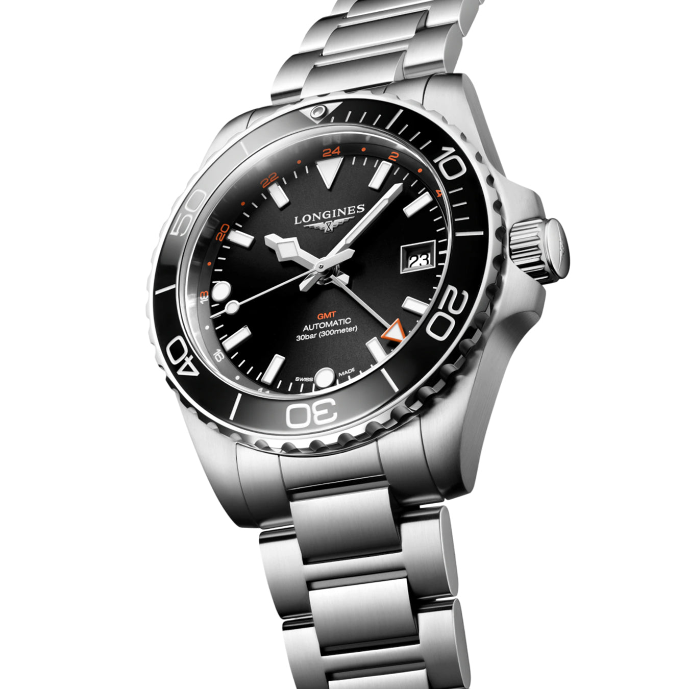 Longines Hydroconquest L3.790.4.56.6 GMT Sunray Black Dial on Bracelet