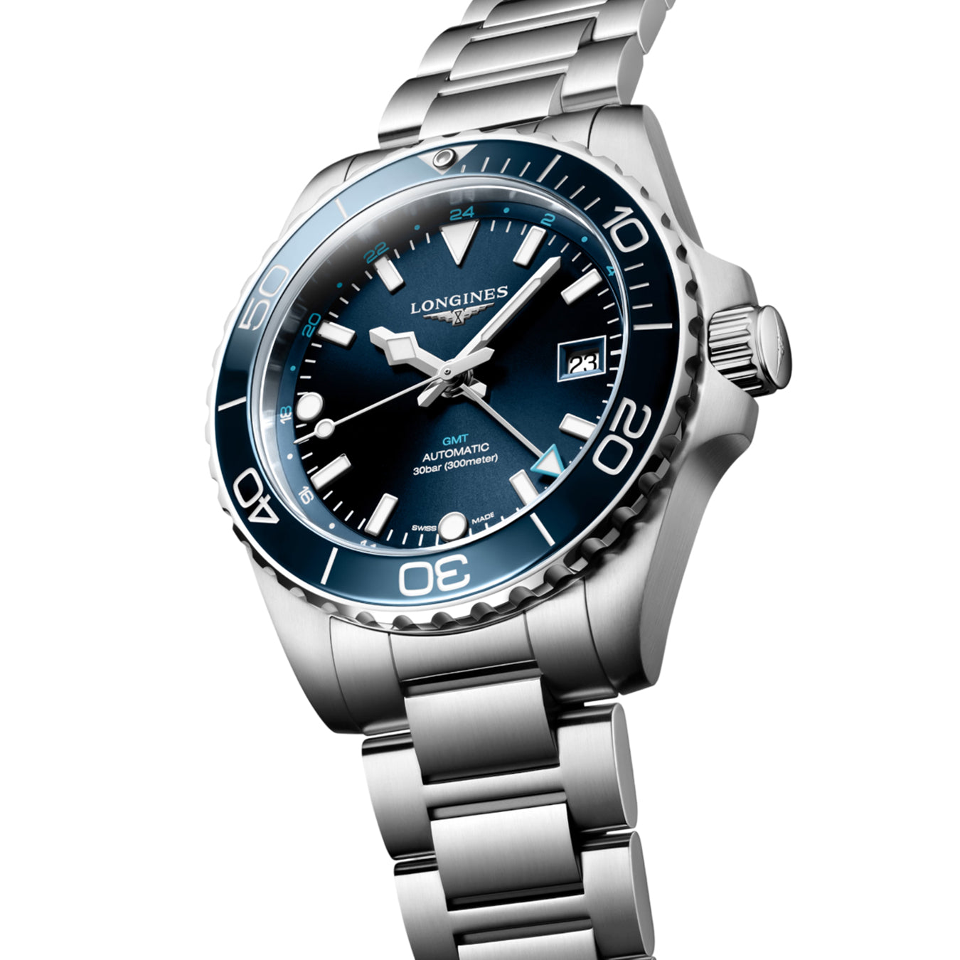 Longines Hydroconquest L3.790.4.96.6 GMT Sunray Blue Dial on Bracelet