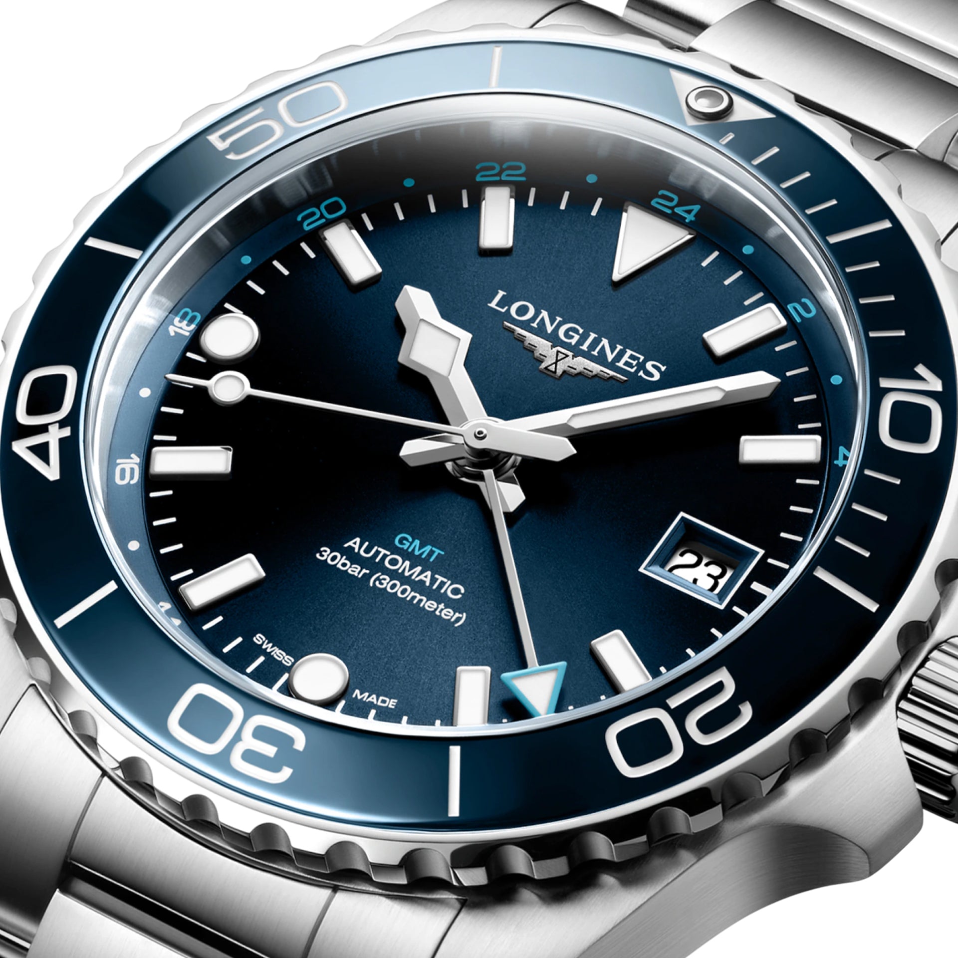 Longines Hydroconquest L3.790.4.96.6 GMT Sunray Blue Dial on Bracelet