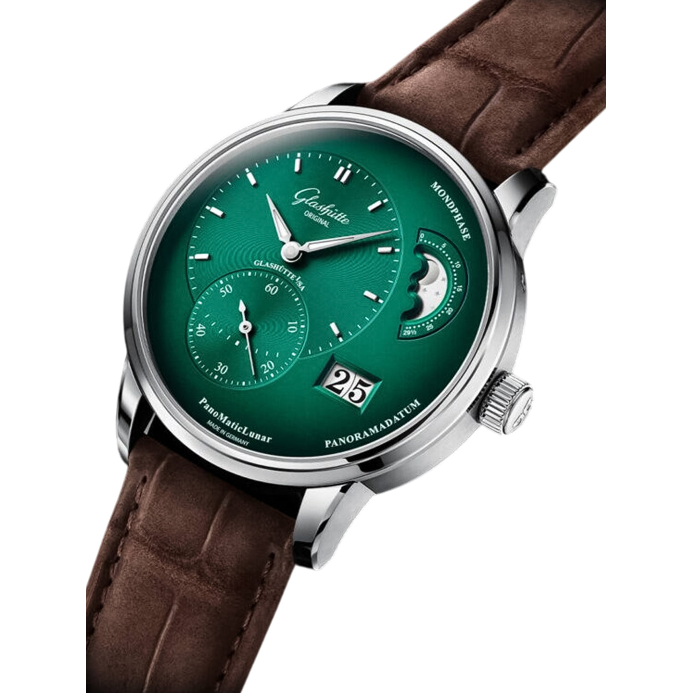 Glashütte Original PanoMaticLunar Green Dial on Leather Strap