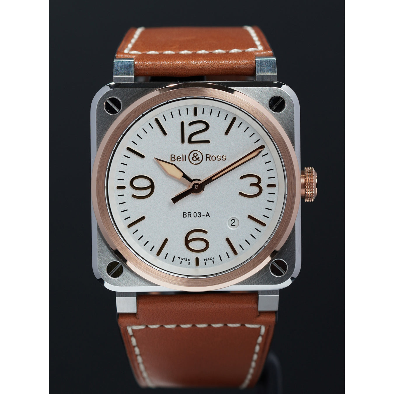 Bell & Ross BR03A-WH-STPG/SCA White Steel Gold Calfskin Strap