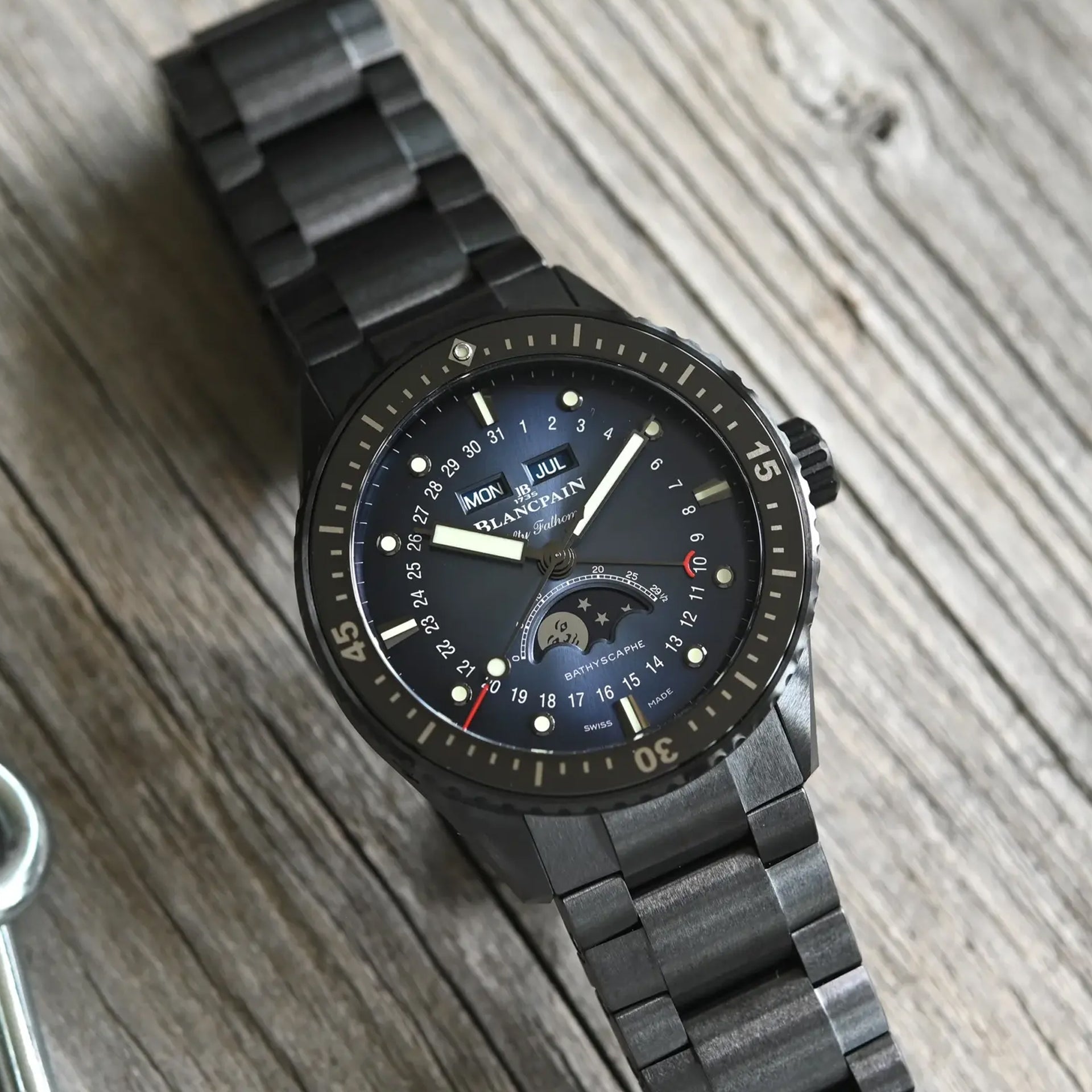 Blancpain 5054 0140 01S Bathyscaphe Quantième Complet Phases de Lune Blue Dial