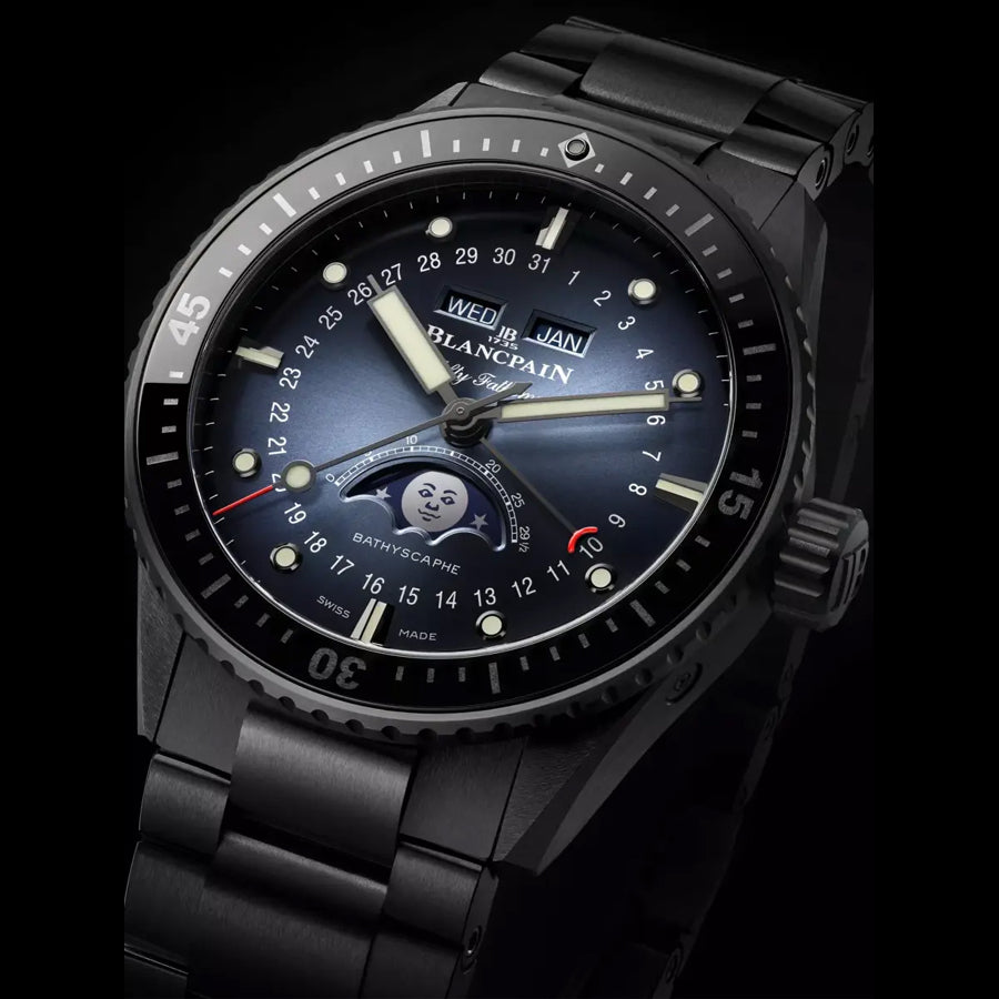 Blancpain 5054 0140 O52A Bathyscaphe Quantième Complet Phases de Lune Blue Dial