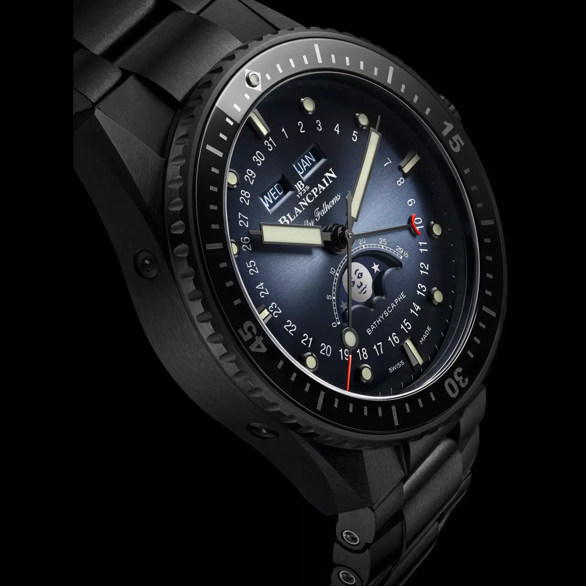 Blancpain 5054 0140 O52A Bathyscaphe Quantième Complet Phases de Lune Blue Dial