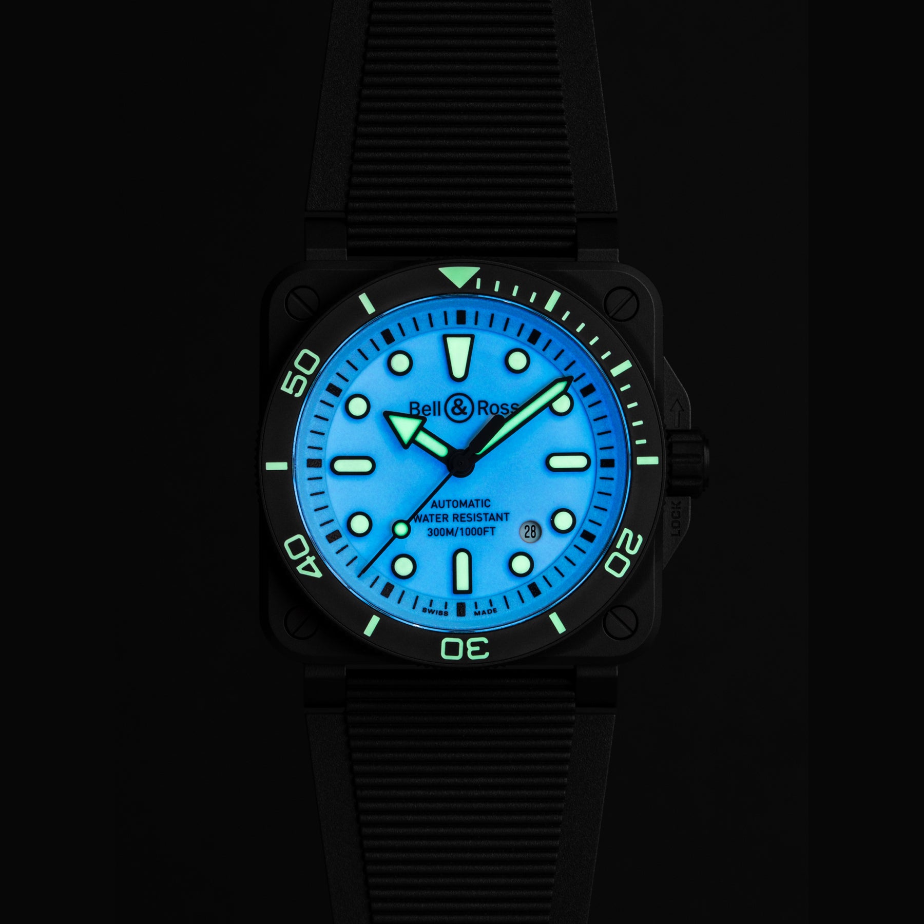 Bell & Ross BR03A-D-LM-CE/SRB Diver Full Lum Ceramic Rubber Strap