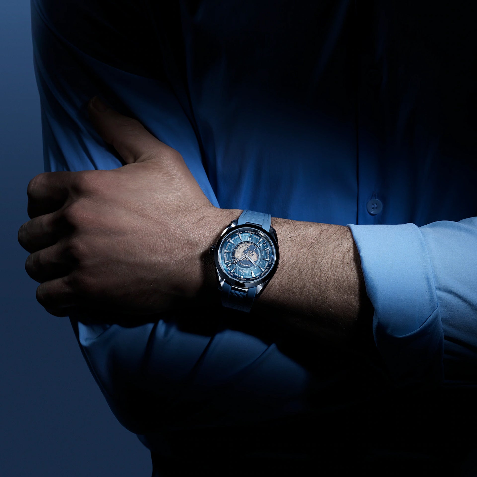 Omega 220.12.43.22.03.002 Seamaster Aqua Terra 150M Worldtimer Summer Blue on Strap
