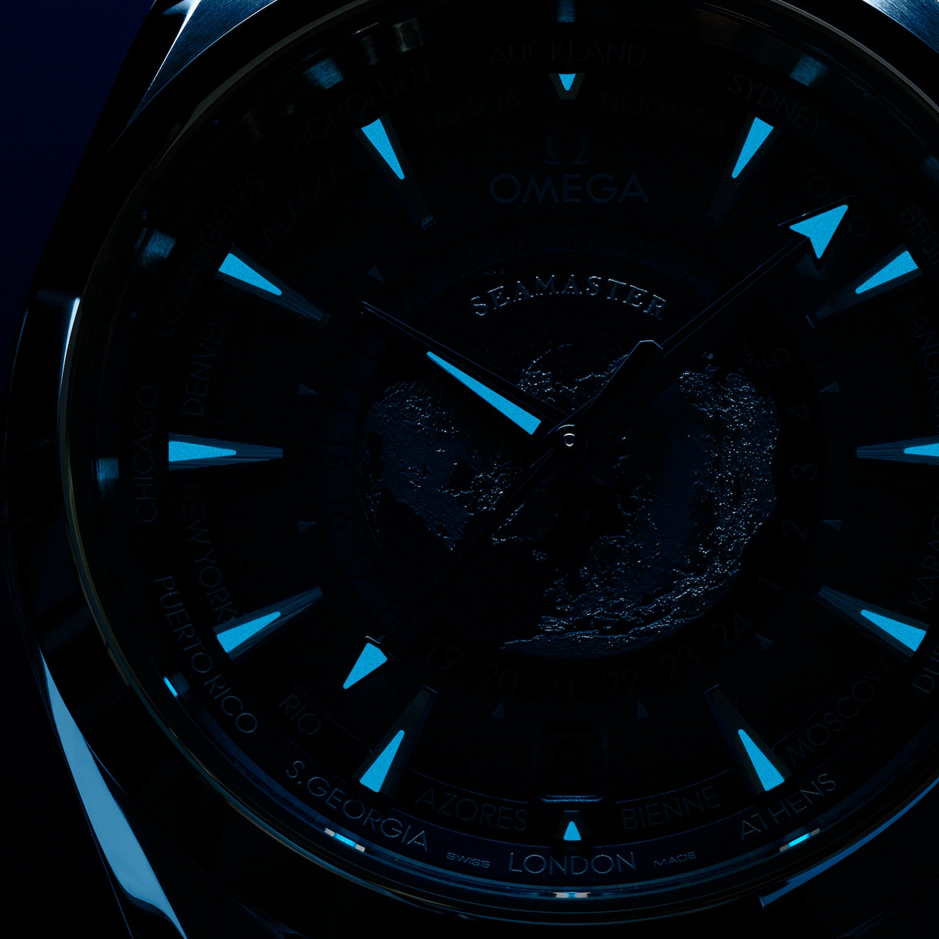 Omega 220.12.43.22.03.002 Seamaster Aqua Terra 150M Worldtimer Summer Blue on Strap
