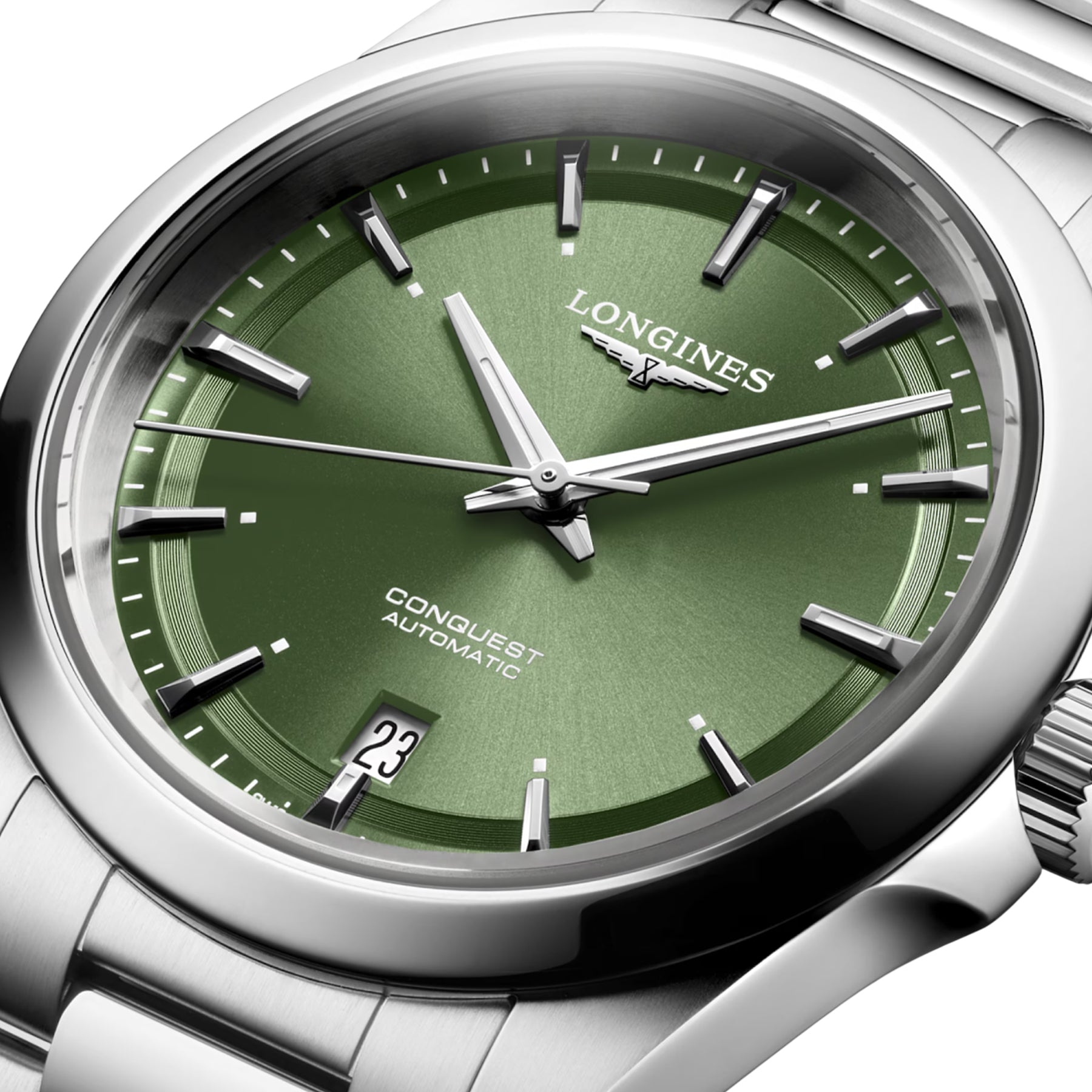 Longines L3.720.4.02.6 Conquest Sunray Green Dial on Bracelet