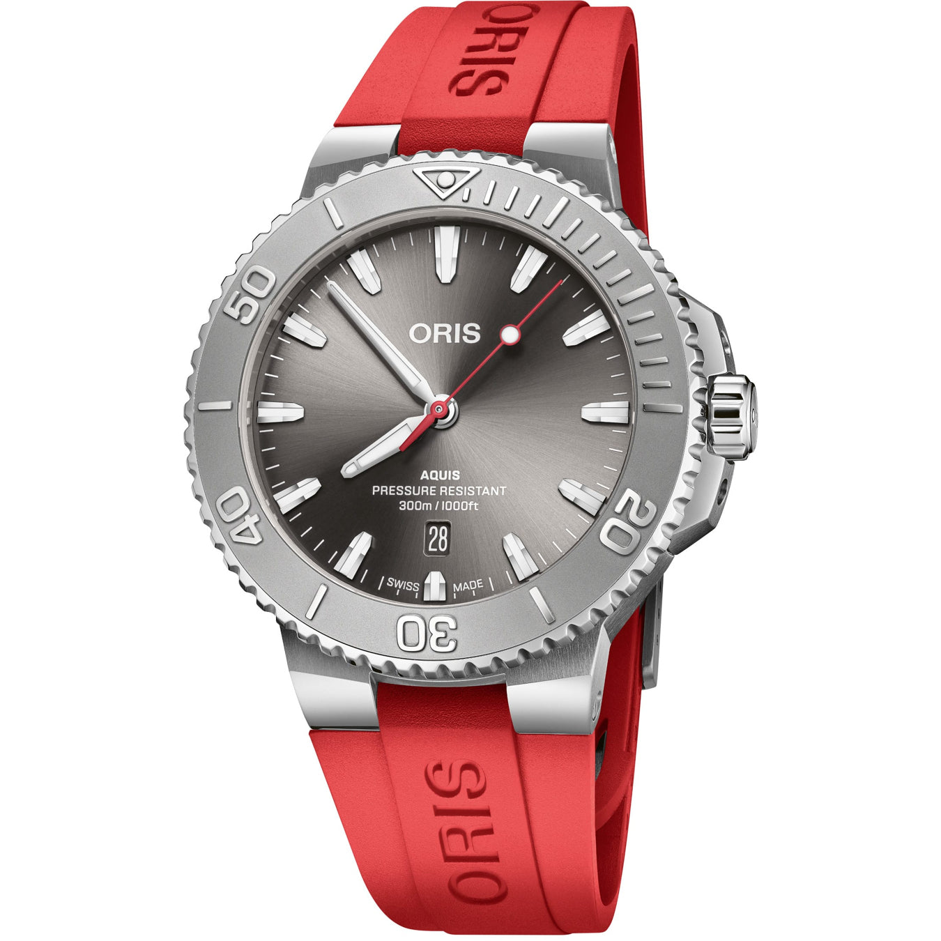 Oris 01 733 7789 4153-07 4 23 36FC Aquis Date Relief Silver Dial On Strap