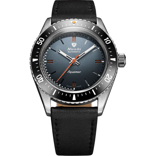 Nivada Grenchen Aquamar Grey on Black Leather