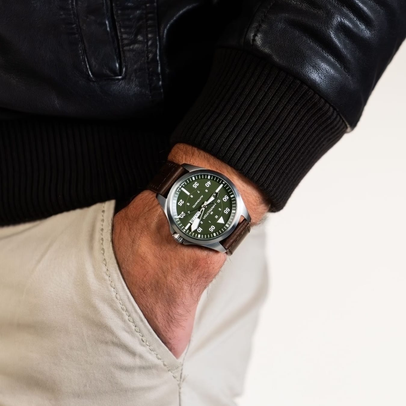 Hamilton H64635560 Khaki Aviation Pilot Day Date Auto 42mm