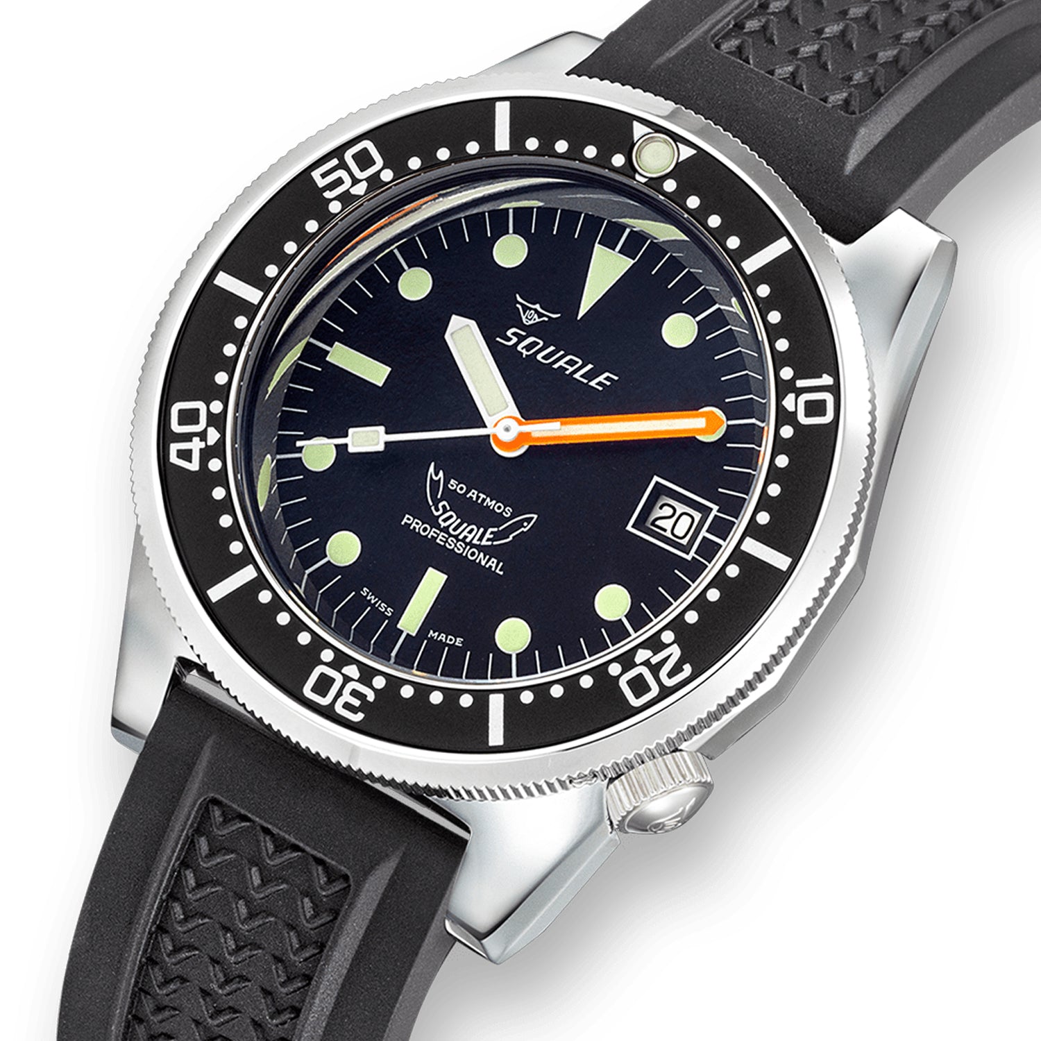 Squale 1521 Classic Steel Black on Strap 1521CL.VO