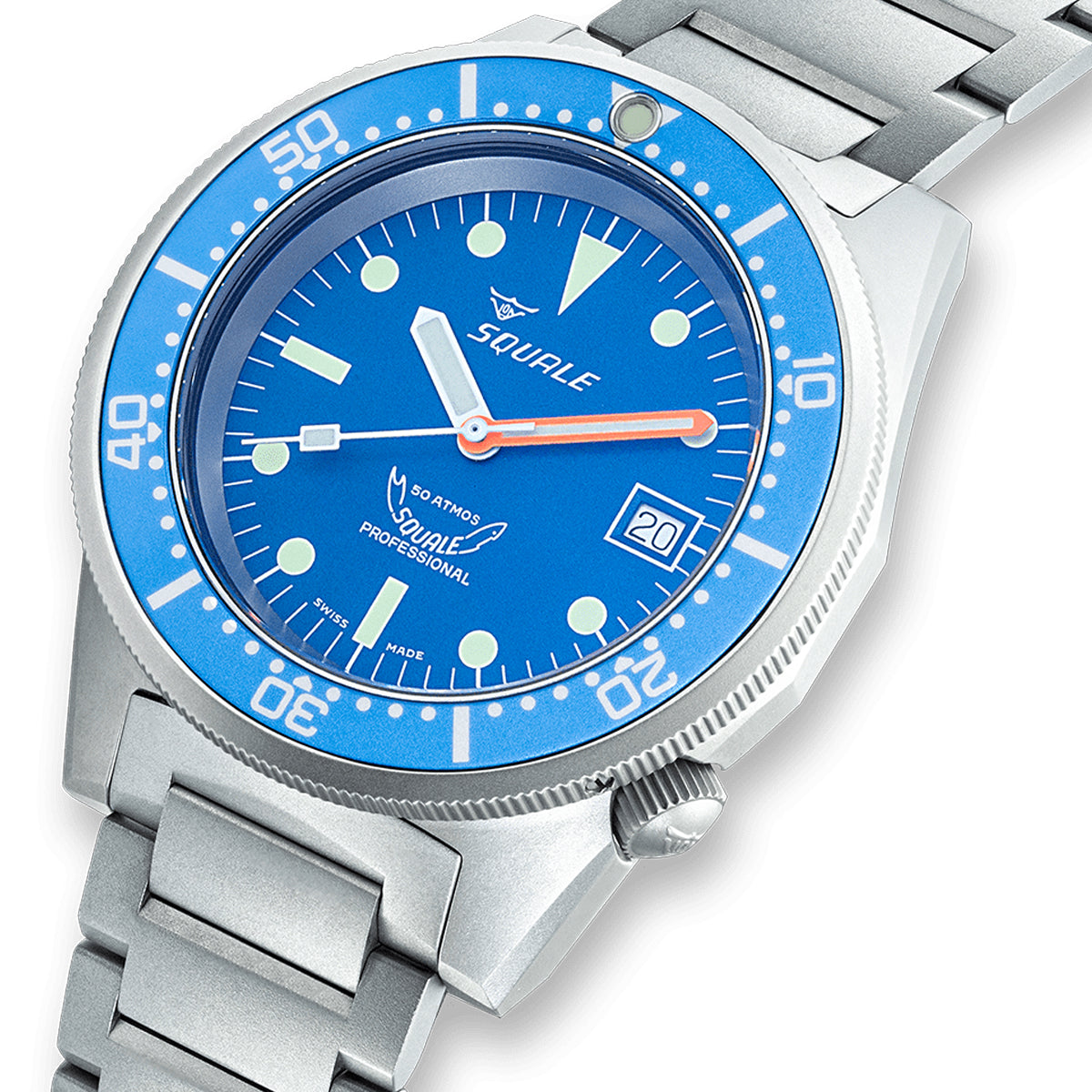 Squale 1521 Blue Blasted Steel Blue on Bracelet 1521BLUEBL.SQ20S