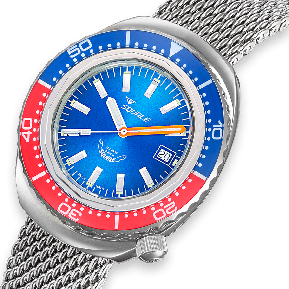 Squale Blue Red Sapphire Bezel 2002.SS.BLR.BL.ME22