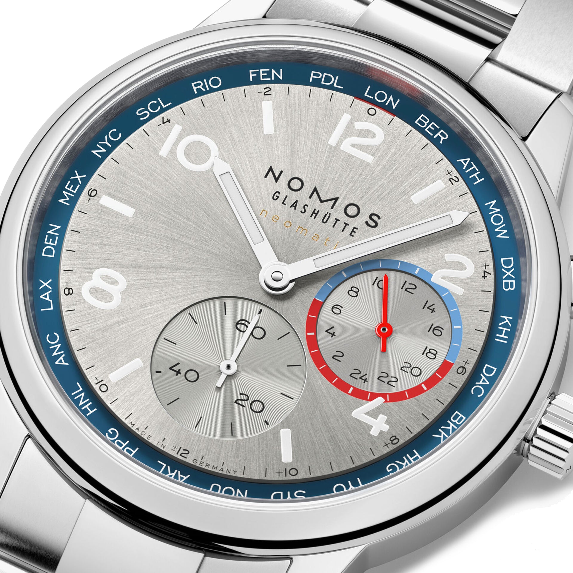 NOMOS Glashütte Club Sport Neomatik Worldtimer Silver