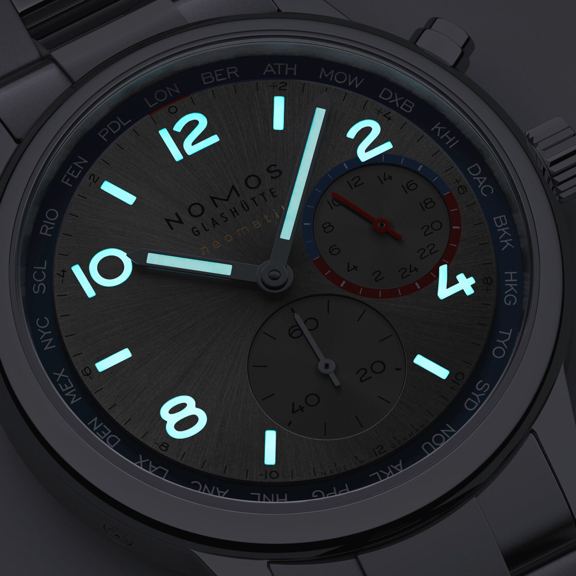 NOMOS Glashütte Club Sport Neomatik Worldtimer Silver