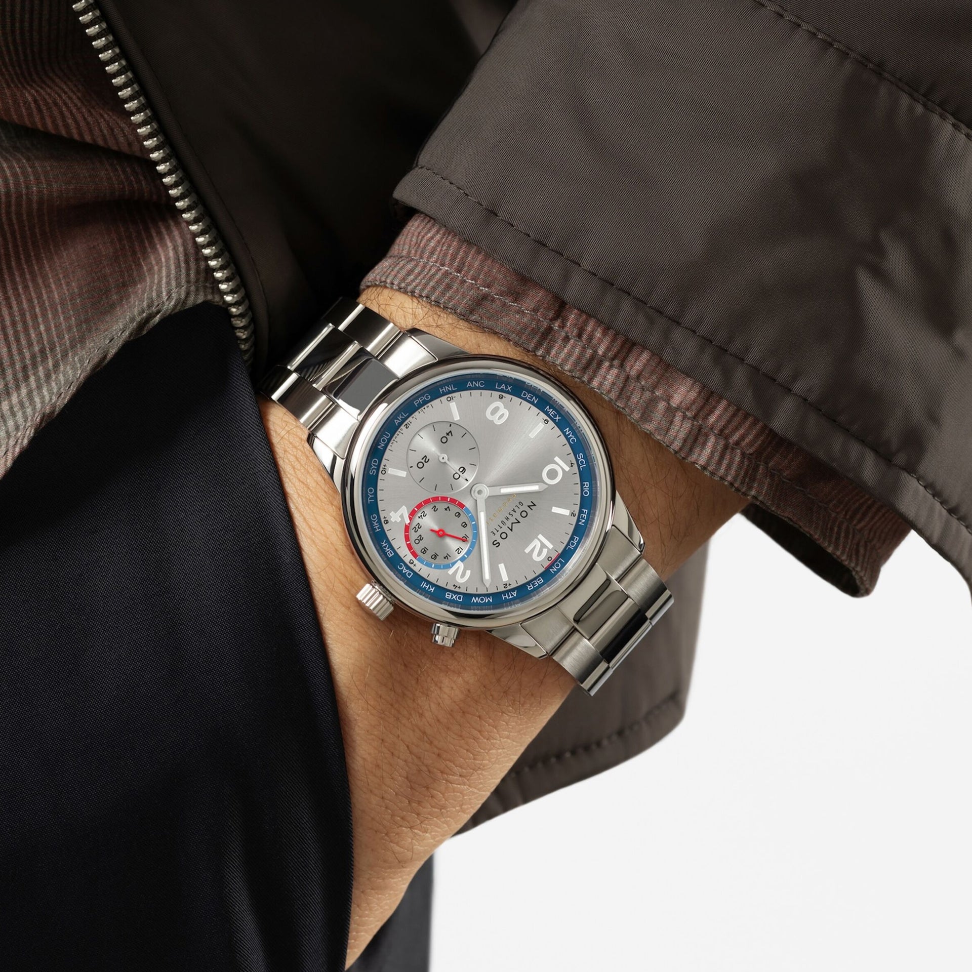 NOMOS Glashütte Club Sport Neomatik Worldtimer Silver