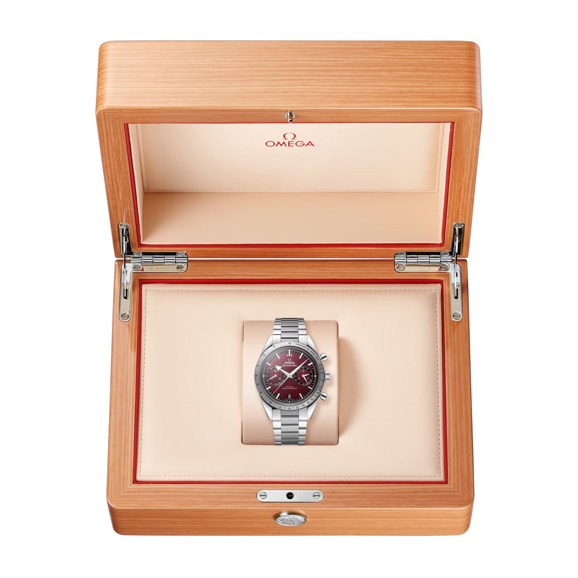 Omega Speedmaster 57 Coaxial Chronometer Chronograph Red Dial 40.5mm on Bracelet
