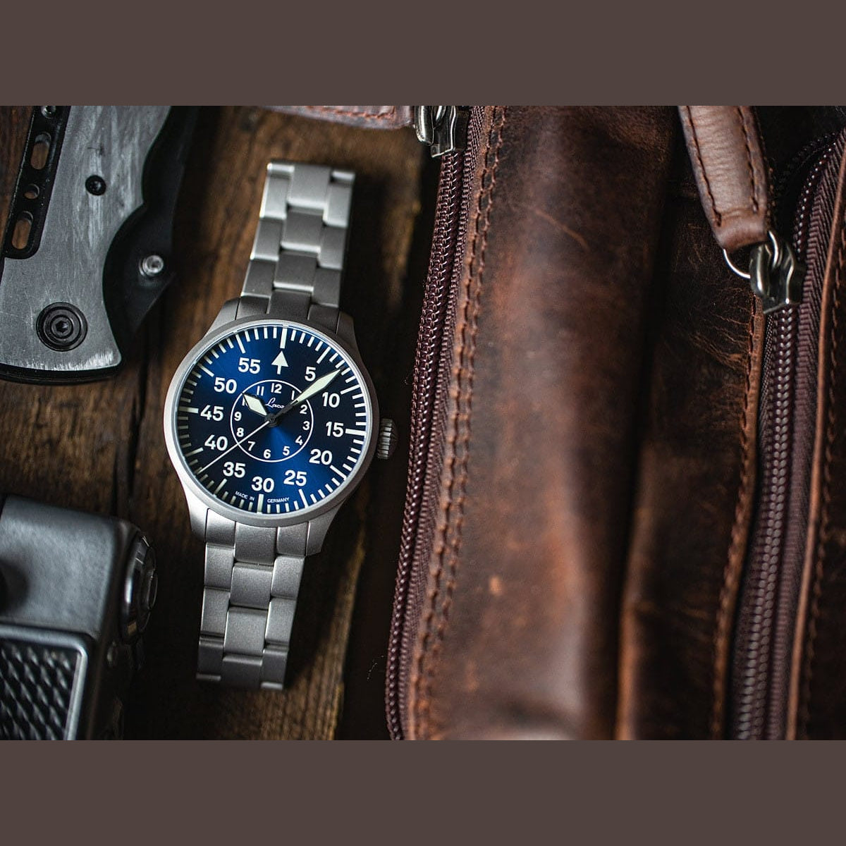 Laco 862103.MB Pilot Watch Basic Aachen Blaue Stunde 39 On Bracelet