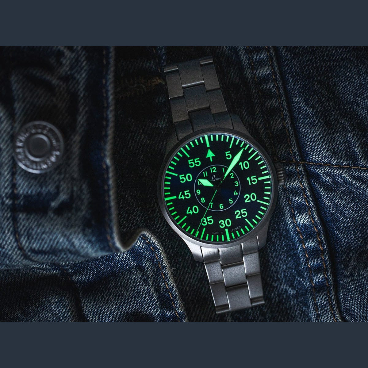 Laco 862103.MB Pilot Watch Basic Aachen Blaue Stunde 39 On Bracelet