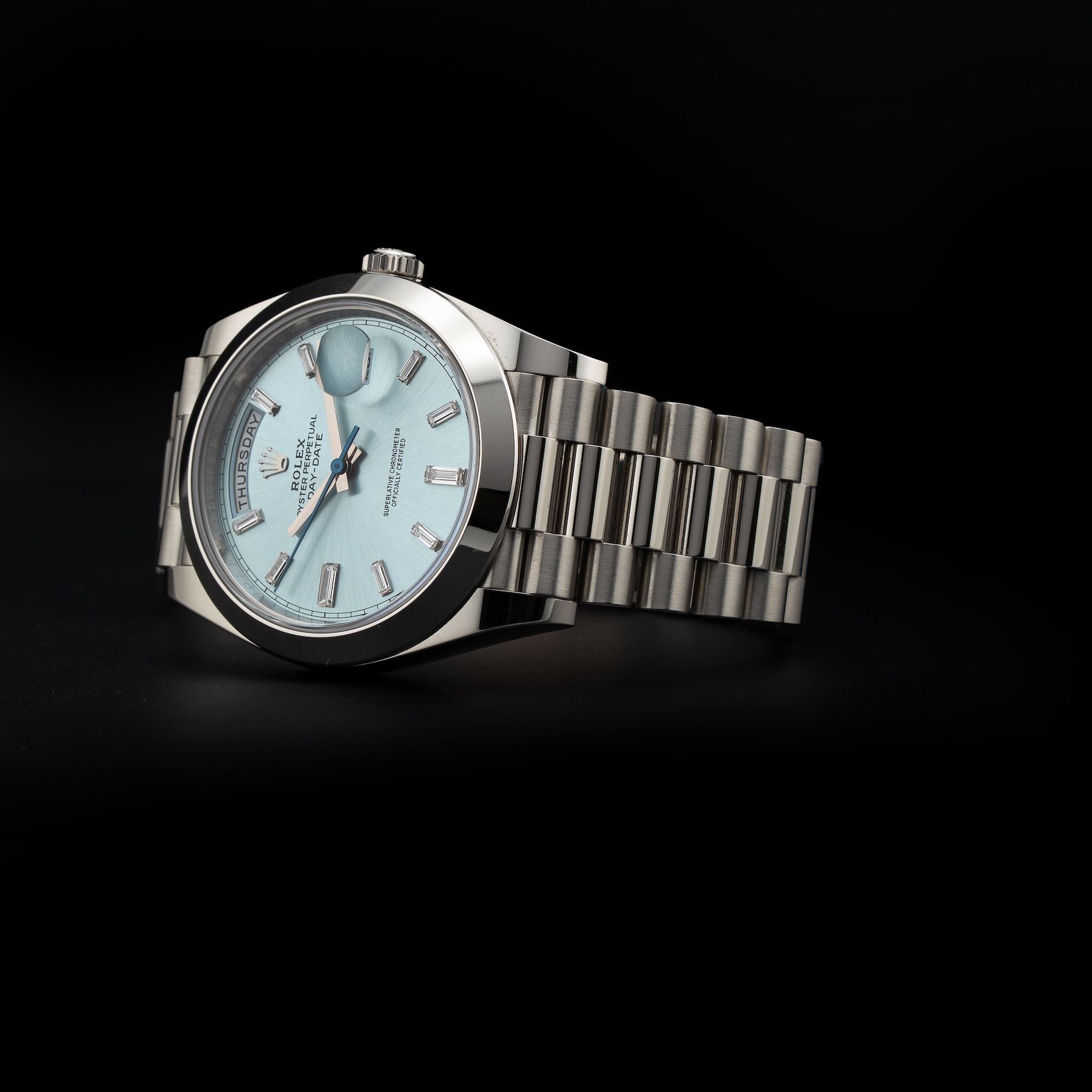 Rolex M228206-0002 Day Date 40 Platinum Ice Blue with Diamonds