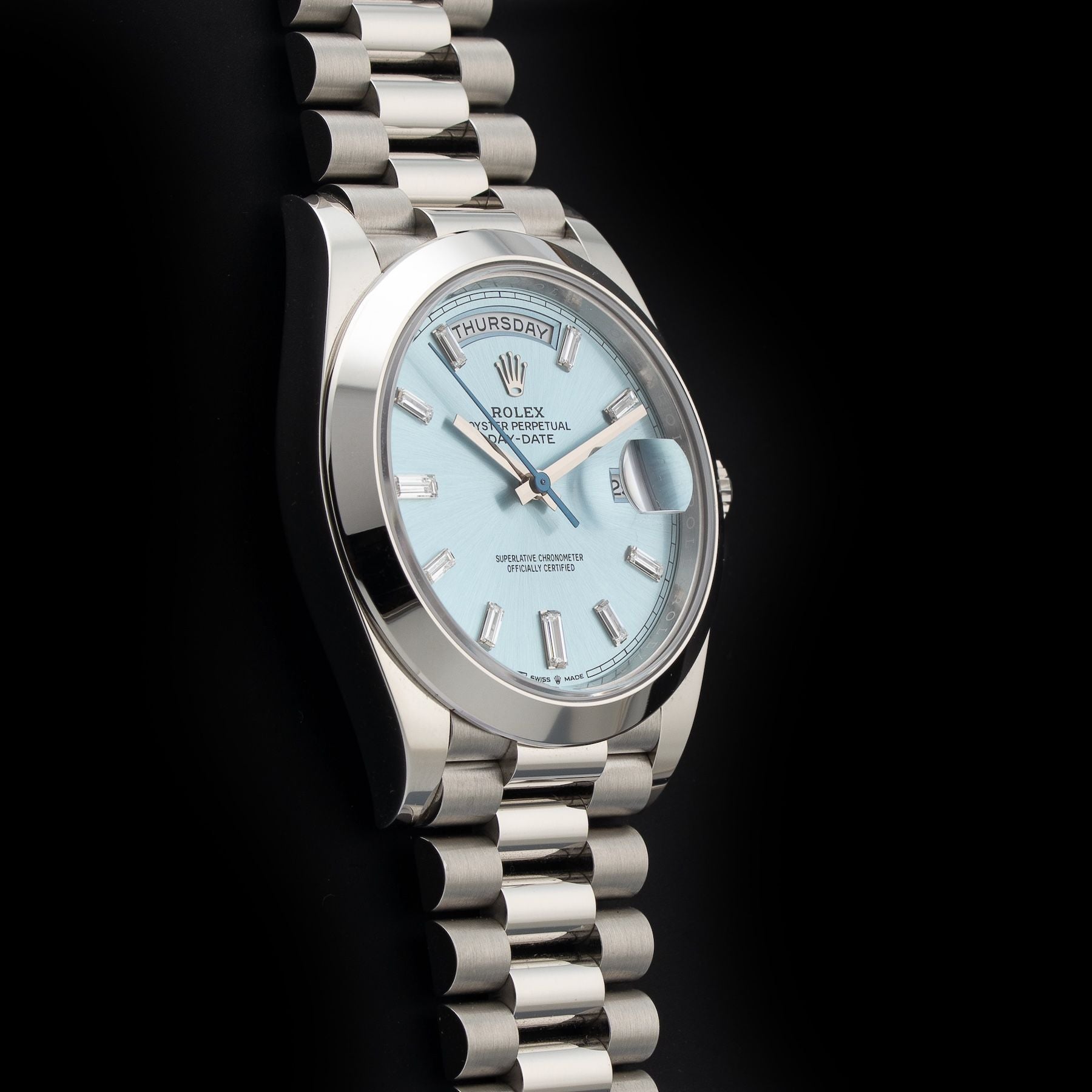 Rolex M228206-0002 Day Date 40 Platinum Ice Blue with Diamonds