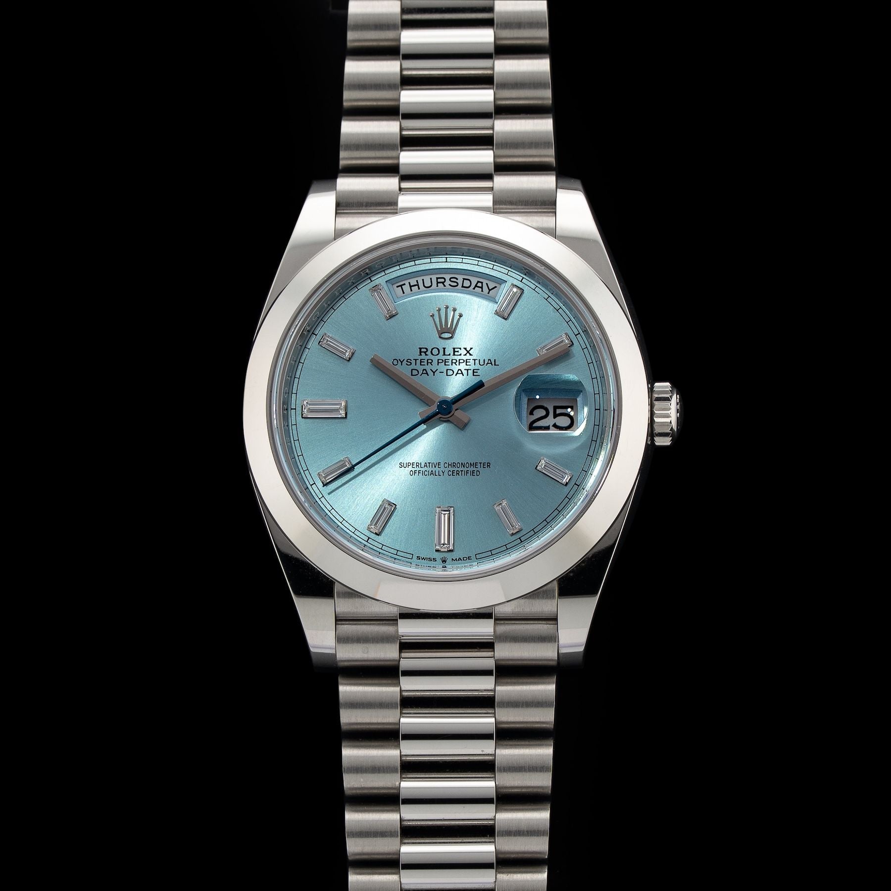 Rolex M228206-0002 Day Date 40 Platinum Ice Blue with Diamonds