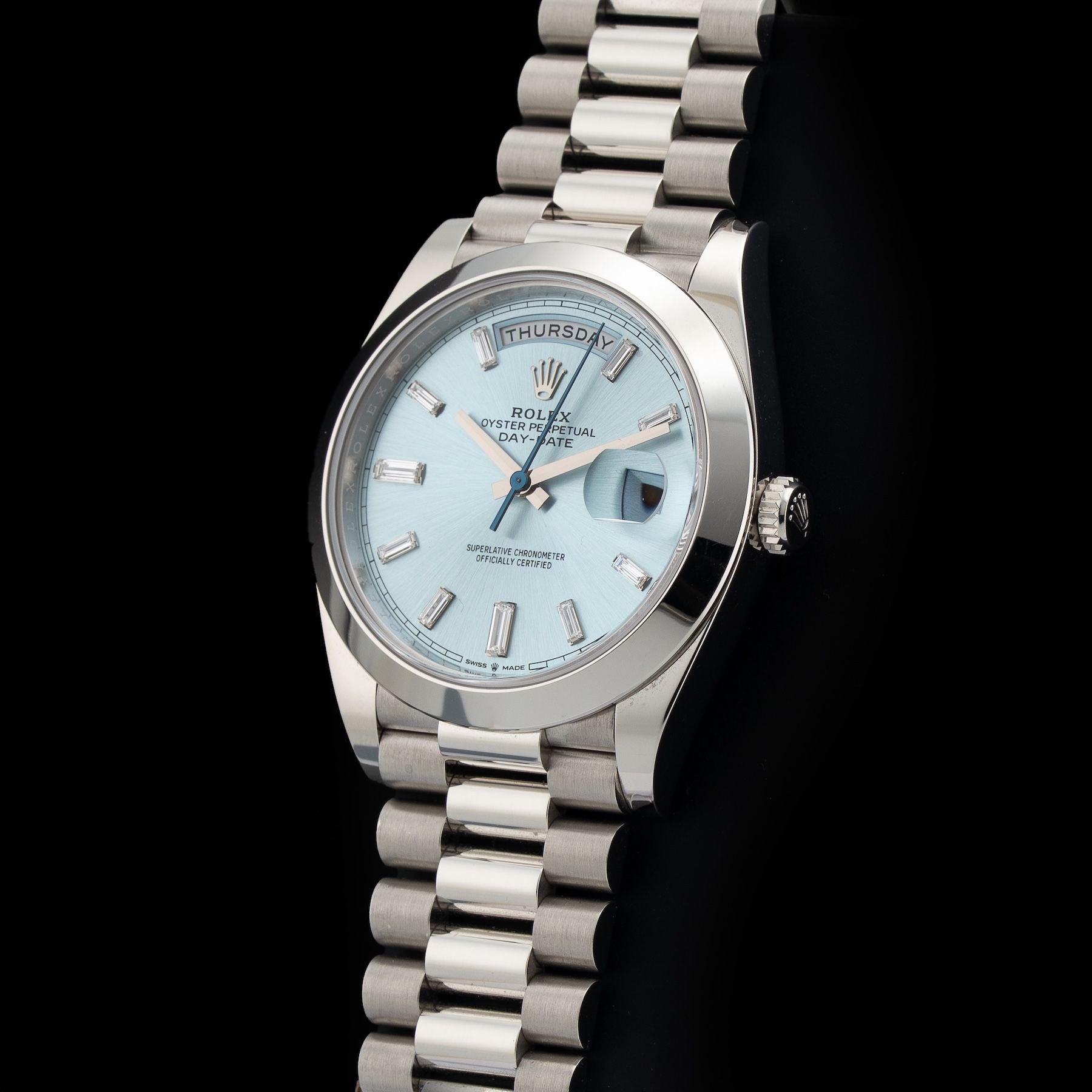 Rolex M228206-0002 Day Date 40 Platinum Ice Blue with Diamonds