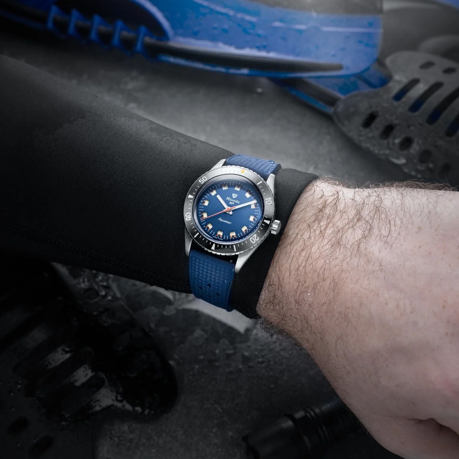 Nivada Grenchen 32074A24 Aquamar Blue On Rubber Strap