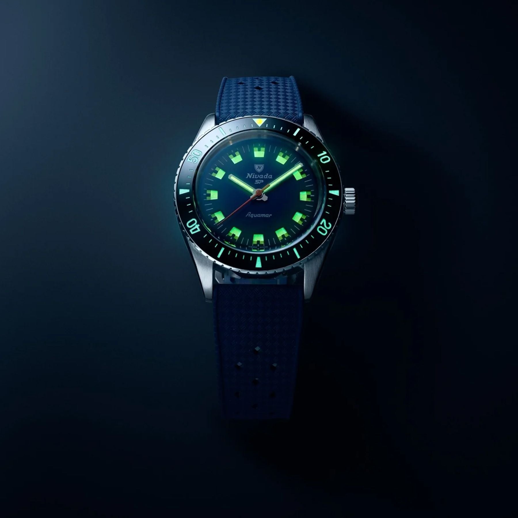 Nivada Grenchen 32074A24 Aquamar Blue On Rubber Strap