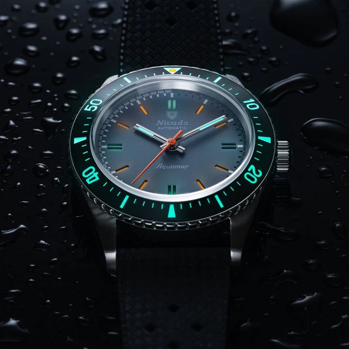 Nivada Grenchen 32077A01 Aquamar Grey on Rubber Strap
