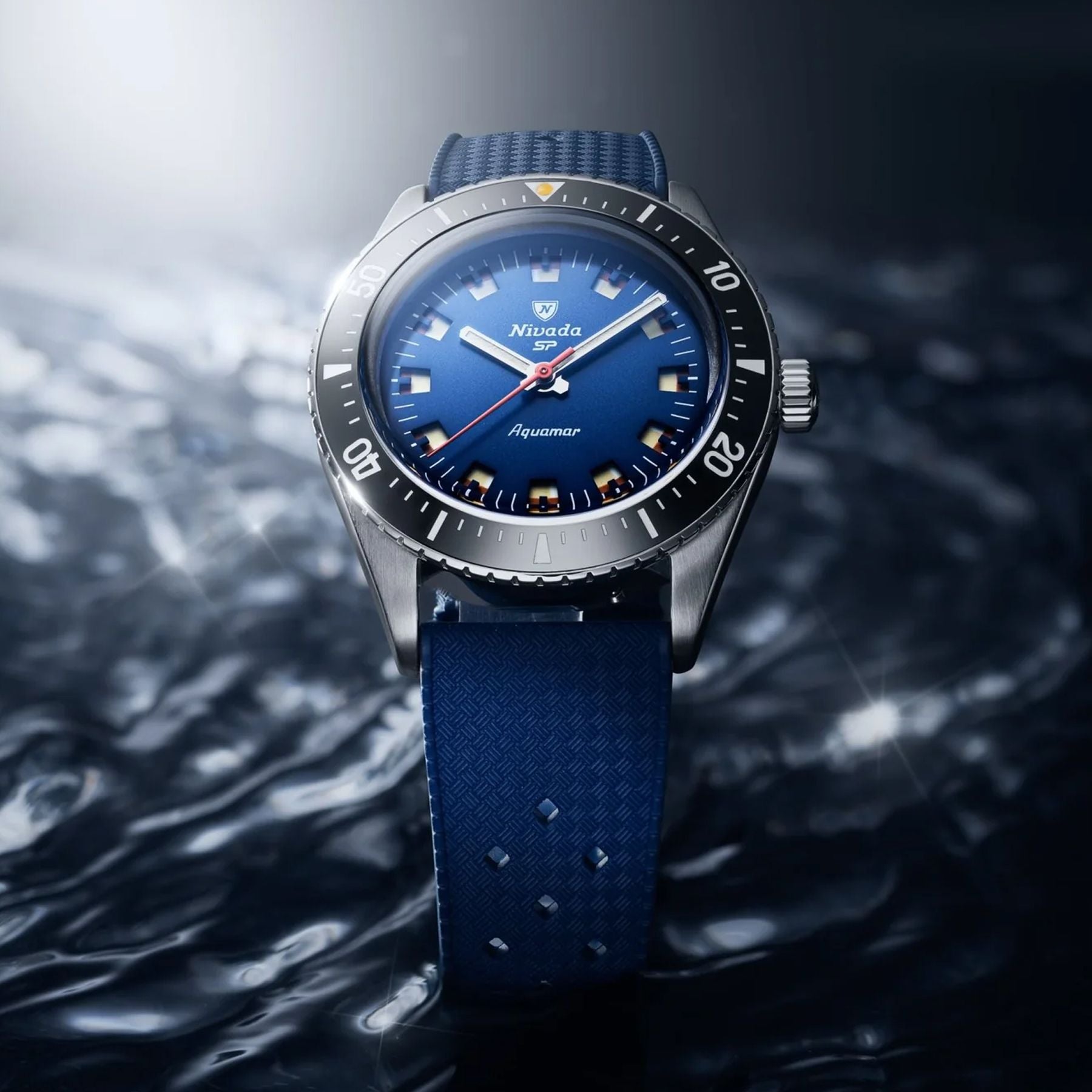 Nivada Grenchen 32074A24 Aquamar Blue On Rubber Strap