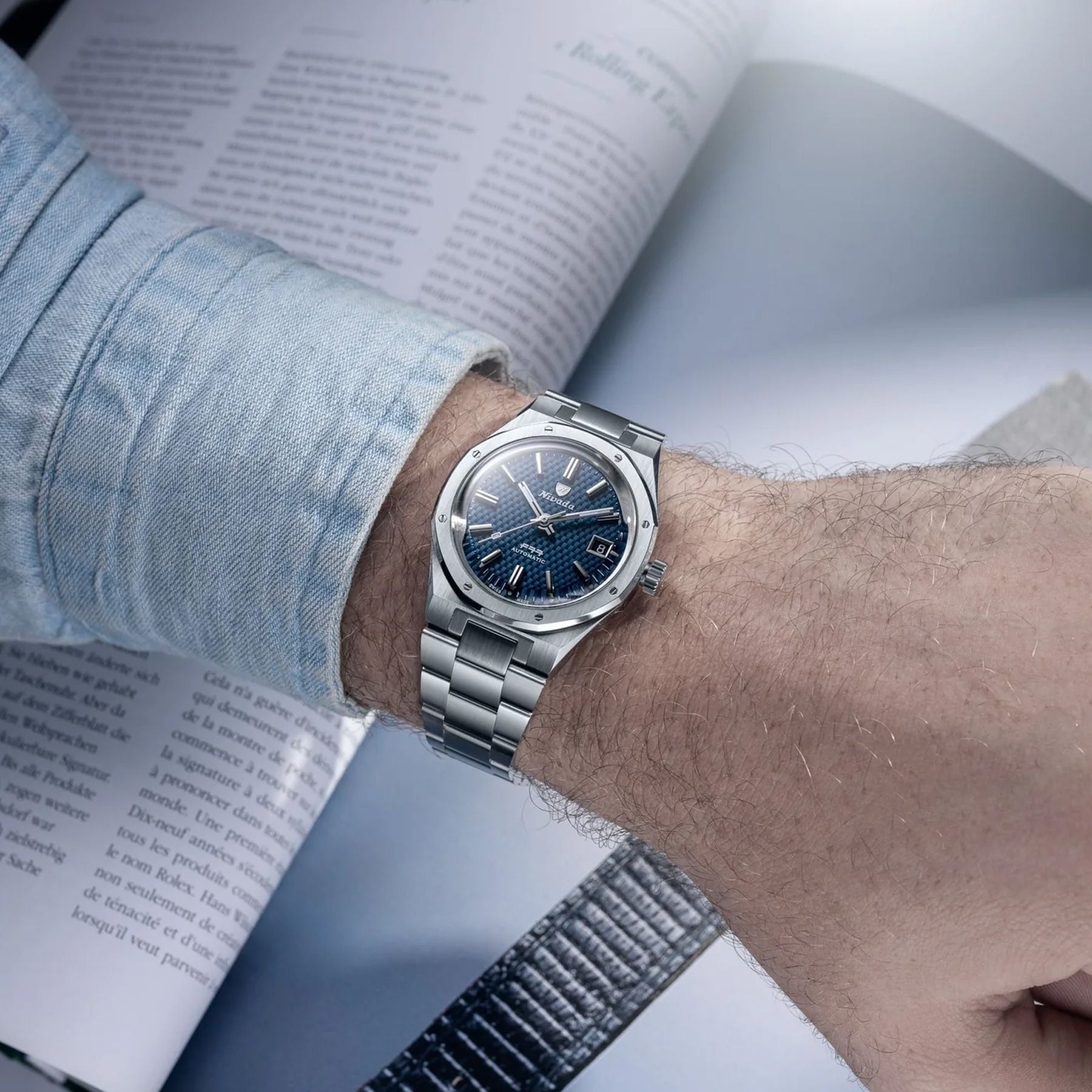 Nivada Grenchen F77 Blue Dial Date