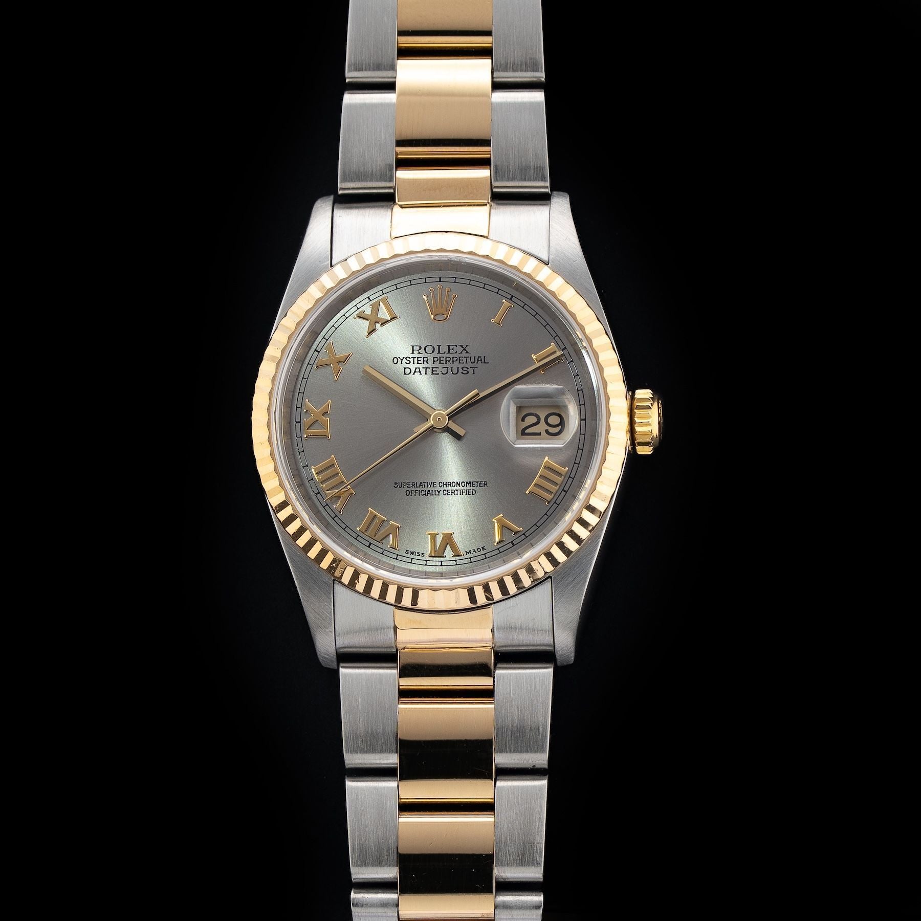 Rolex R16233 Datejust Stainless Steel & 18K Gold Slate Dial Roman