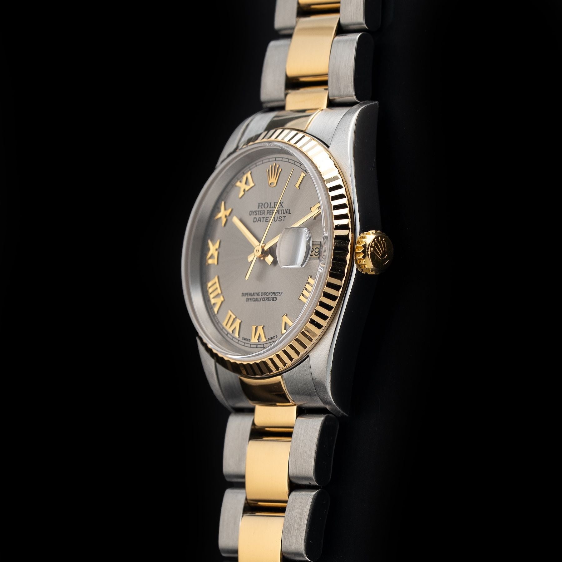 Rolex R16233 Datejust Stainless Steel & 18K Gold Slate Dial Roman