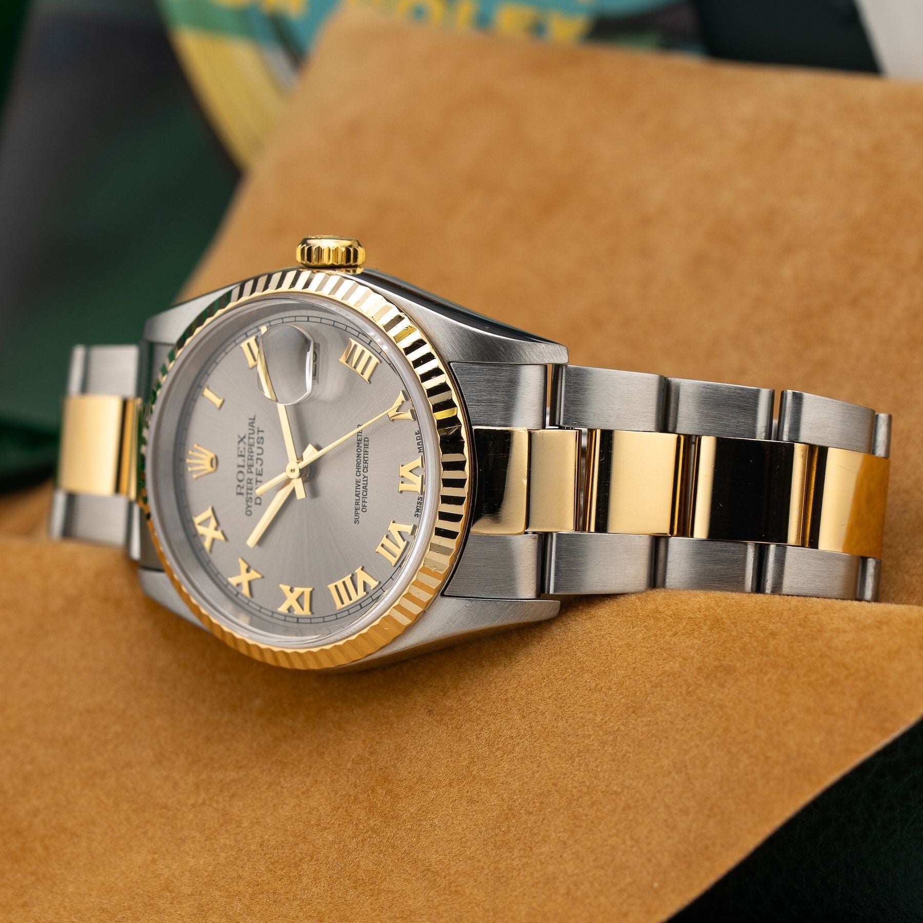 Rolex R16233 Datejust Stainless Steel & 18K Gold Slate Dial Roman