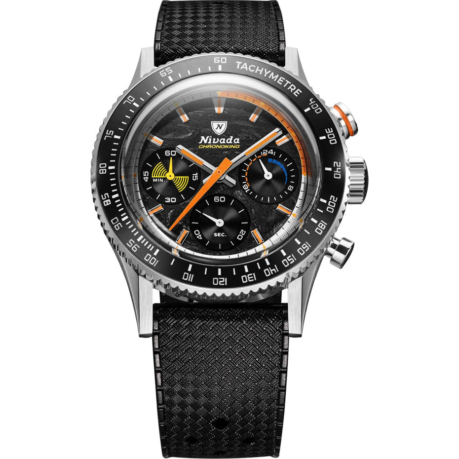 Nivada Grenchen 87049Q01 Chronoking Mecaquartz Racing Carbon on Rubber Tropic Strap