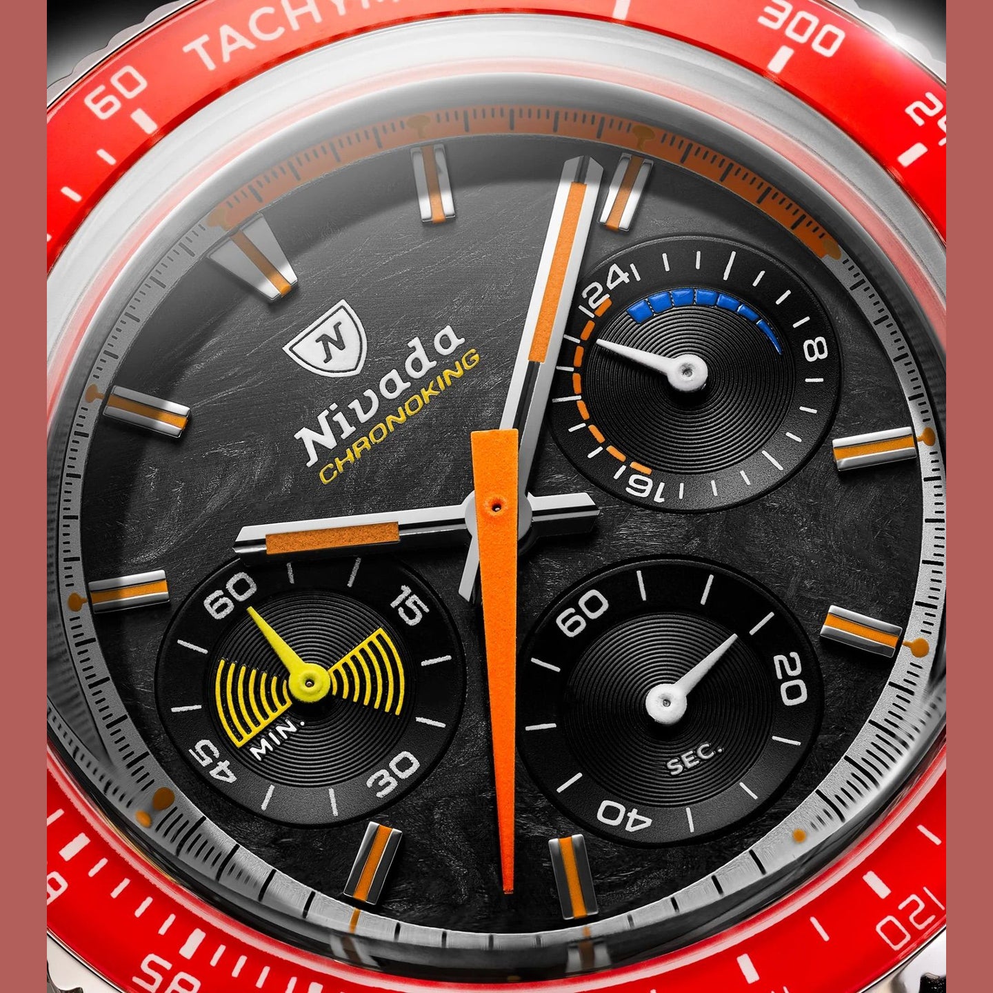 Nivada Grenchen 87049Q01 Chronoking Mecaquartz Racing Carbon on Rubber Tropic Strap