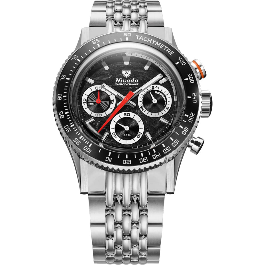 Nivada Grenchen 87050Q04 Chronoking Mecaquartz Racing Black On Beads Of Rice Bracelet