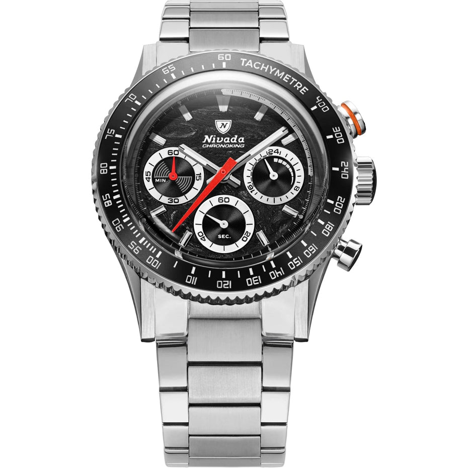 Nivada Grenchen 87048Q20 Chronoking Mecaquartz Racing Black On Bracelet Flat Link