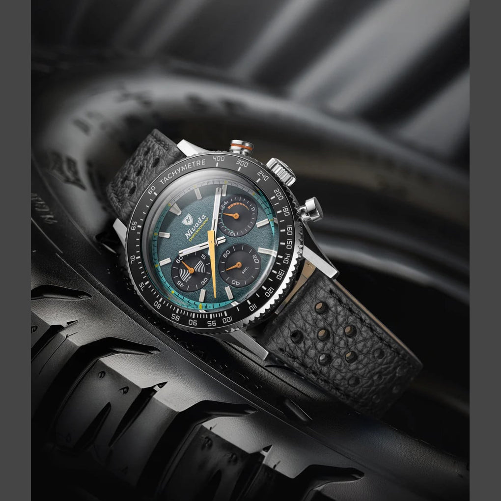 Nivada Grenchen 87051Q01 Chronoking Mecaquartz Racing Green on Rubber Tropic Strap