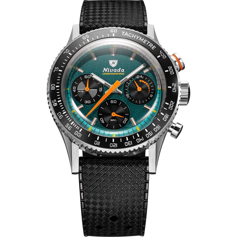 Nivada Grenchen 87051Q01 Chronoking Mecaquartz Racing Green on Rubber Tropic Strap