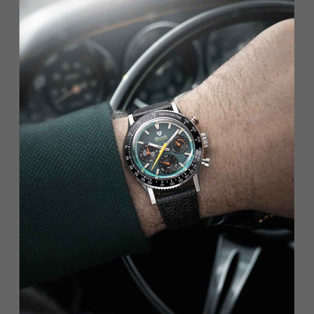 Nivada Grenchen 87051Q01 Chronoking Mecaquartz Racing Green on Rubber Tropic Strap