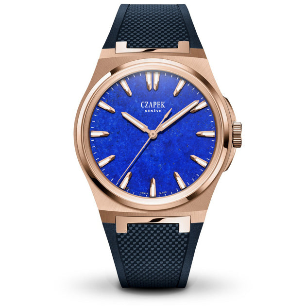 Czapek Antarctique Mount Erebus Rose Gold Lapis Lazuli on Rubber Strap
