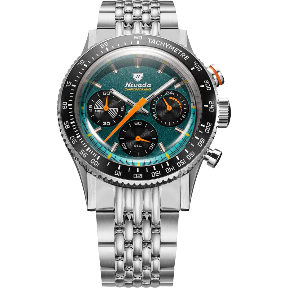 Nivada Grenchen 87051Q04 Chronoking Mecaquartz Racing Green On Beads Of Rice Bracelet