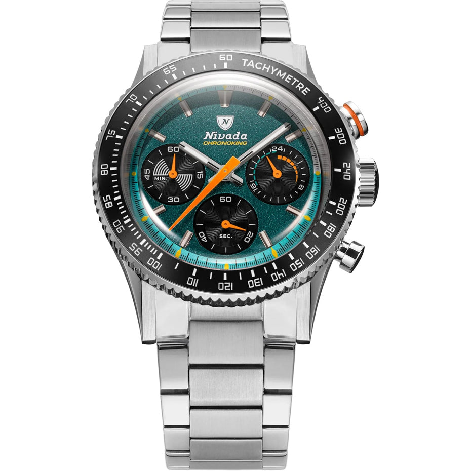 Nivada Grenchen 87051Q20 Chronoking Mecaquartz Racing Green On Bracelet Flat Link
